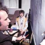 Cartoonist Gerald Scarfe sketches Ringo Starr in 1967, drawing directly onto the wall of Ringo's gameroom