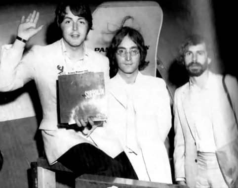 Magic Alex Mardas with Paul McCartney and John Lennon in 1968