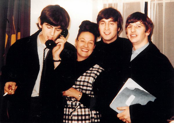 Binny Lum with George, John and Ringo, April 1964